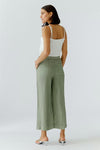 Oui Linen 7/8 Wide Leg Trousers, Green