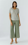 Oui Linen 7/8 Wide Leg Trousers, Green