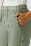 Oui Linen 7/8 Wide Leg Trousers, Green