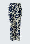 Oui Botanical Print Wide Leg Trousers, Cream and Navy