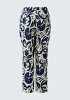 Oui Botanical Print Wide Leg Trousers, Cream and Navy