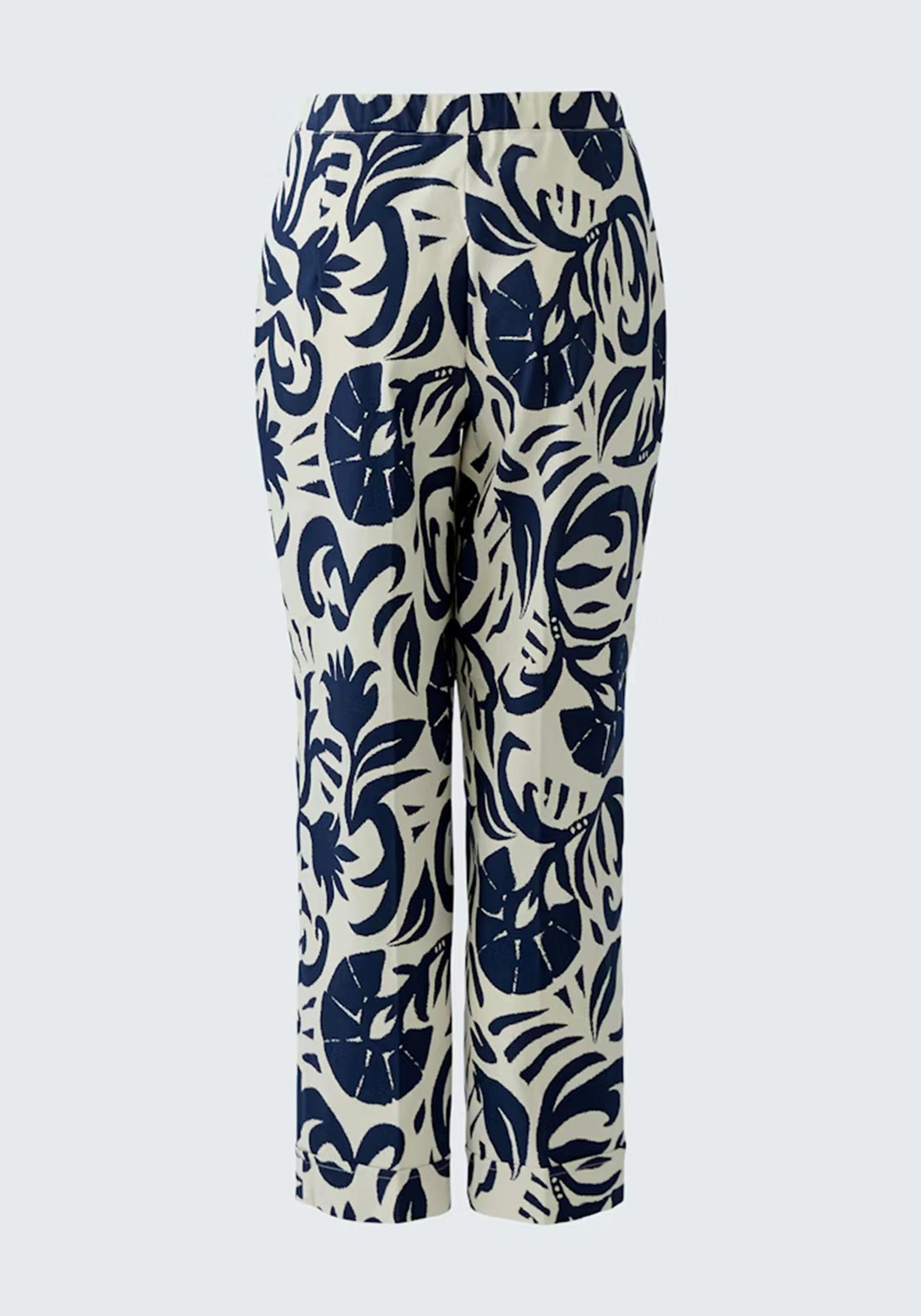Oui Botanical Print Wide Leg Trousers, Cream and Navy