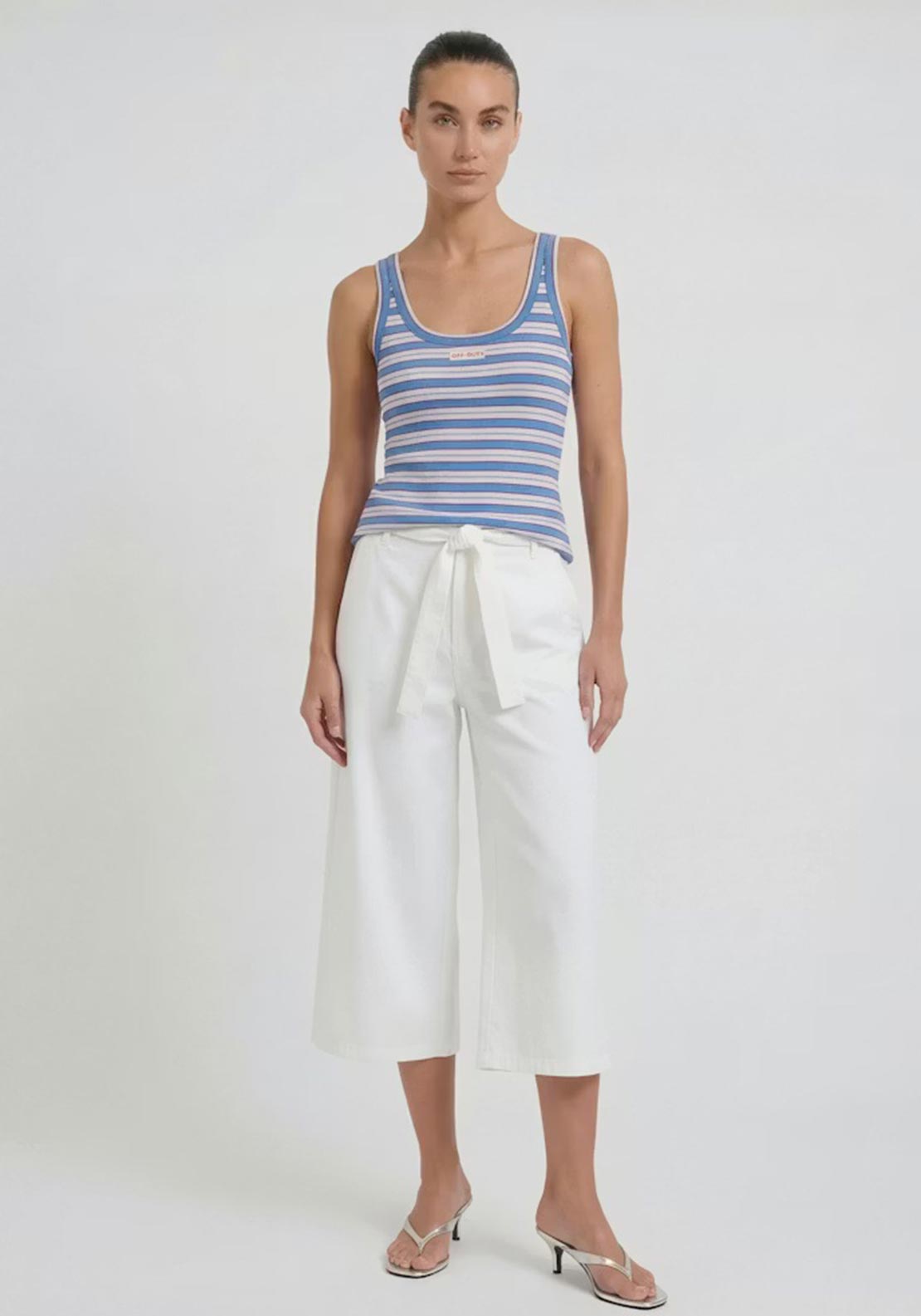 Oui Cotton-Blend Cropped Trousers, White