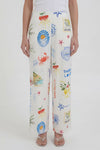 Oui Silky Touch Graphic Print Trousers, White