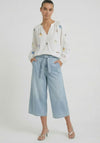 Oui Culotte with Belt Detail Wide Trousers, Light Blue Denim