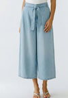 Oui Culotte with Belt Detail Wide Trousers, Light Blue Denim