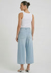 Oui Culotte with Belt Detail Wide Trousers, Light Blue Denim