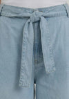 Oui Culotte with Belt Detail Wide Trousers, Light Blue Denim