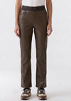 Oui Faux Leather Branded Waistband Trousers, Brown