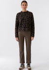 Oui Faux Leather Branded Waistband Trousers, Brown
