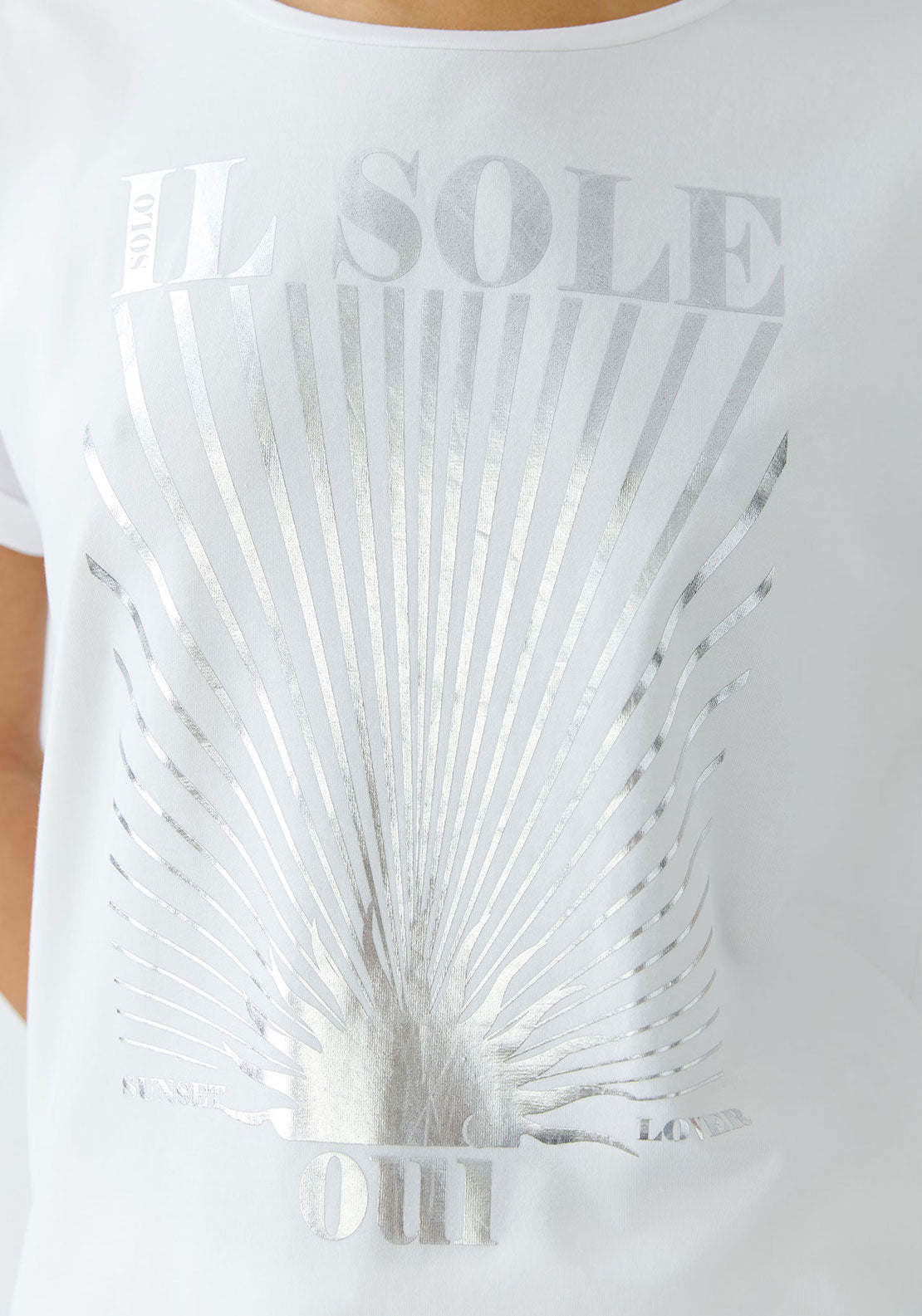 Oui Metallic Graphic Print T-Shirt, White