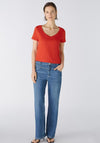 Oui Cari V Neck Top, Aura Red