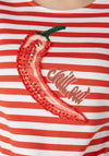 Oui Sequin Chilli Striped T-Shirt, Red