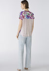 Oui Vibrant Floral Contrast Jersey Back Top, Violet Green