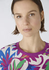 Oui Vibrant Floral Contrast Jersey Back Top, Violet Green