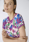 Oui Vibrant Floral Contrast Jersey Back Top, Violet Green
