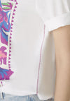 Oui Graphic Flower Stitch Trim T-Shirt, White