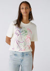 Oui Embellished Graphic Print T-Shirt, Off White