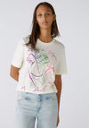 Oui Embellished Graphic Print T-Shirt, Off White