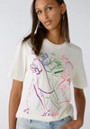 Oui Embellished Graphic Print T-Shirt, Off White