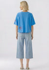 Oui Summer Print with Contrasting Embroidery T-Shirt, Blue