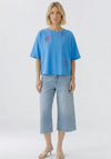 Oui Summer Print with Contrasting Embroidery T-Shirt, Blue
