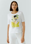 Oui Graphic Print with Rhinestone Detail T-Shirt, White