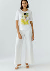 Oui Graphic Print with Rhinestone Detail T-Shirt, White