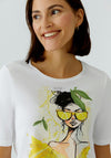 Oui Graphic Print with Rhinestone Detail T-Shirt, White