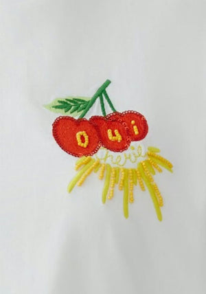 Oui Emboridered Detail Basic T-Shirt, White