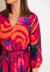 Oui Floral Print V Neck Long Cotton Dress, Pink Multi
