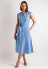 Oui Linen Cotton Fit and Flare Midi Dress, Light Blue