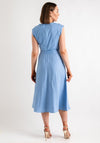 Oui Linen Cotton Fit and Flare Midi Dress, Light Blue