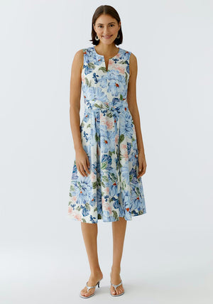 Oui Floral Pleated Midi Dress, Blue