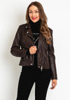 OUI Genuine Leather Biker Jacket, Dark Brown