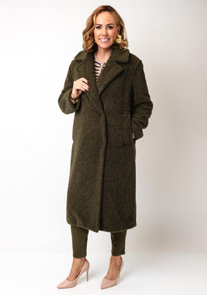 Oui Teddy Bear Long Coat, Green