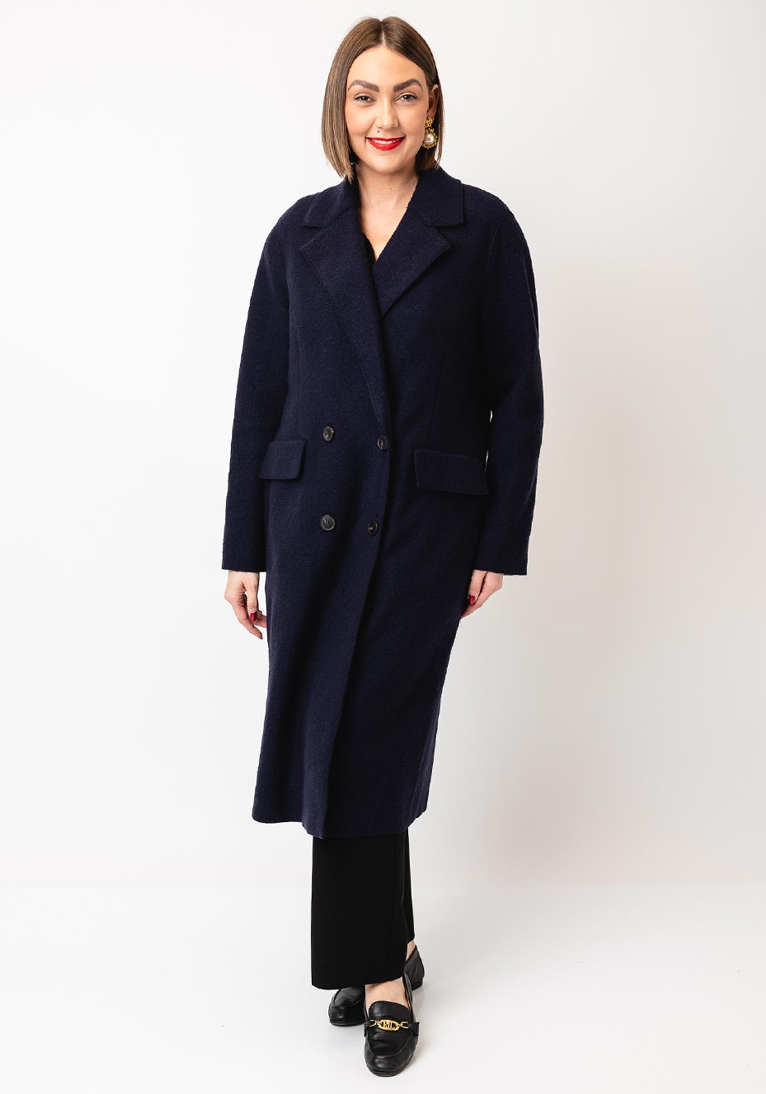 OUI Wooly Long Coat, Navy