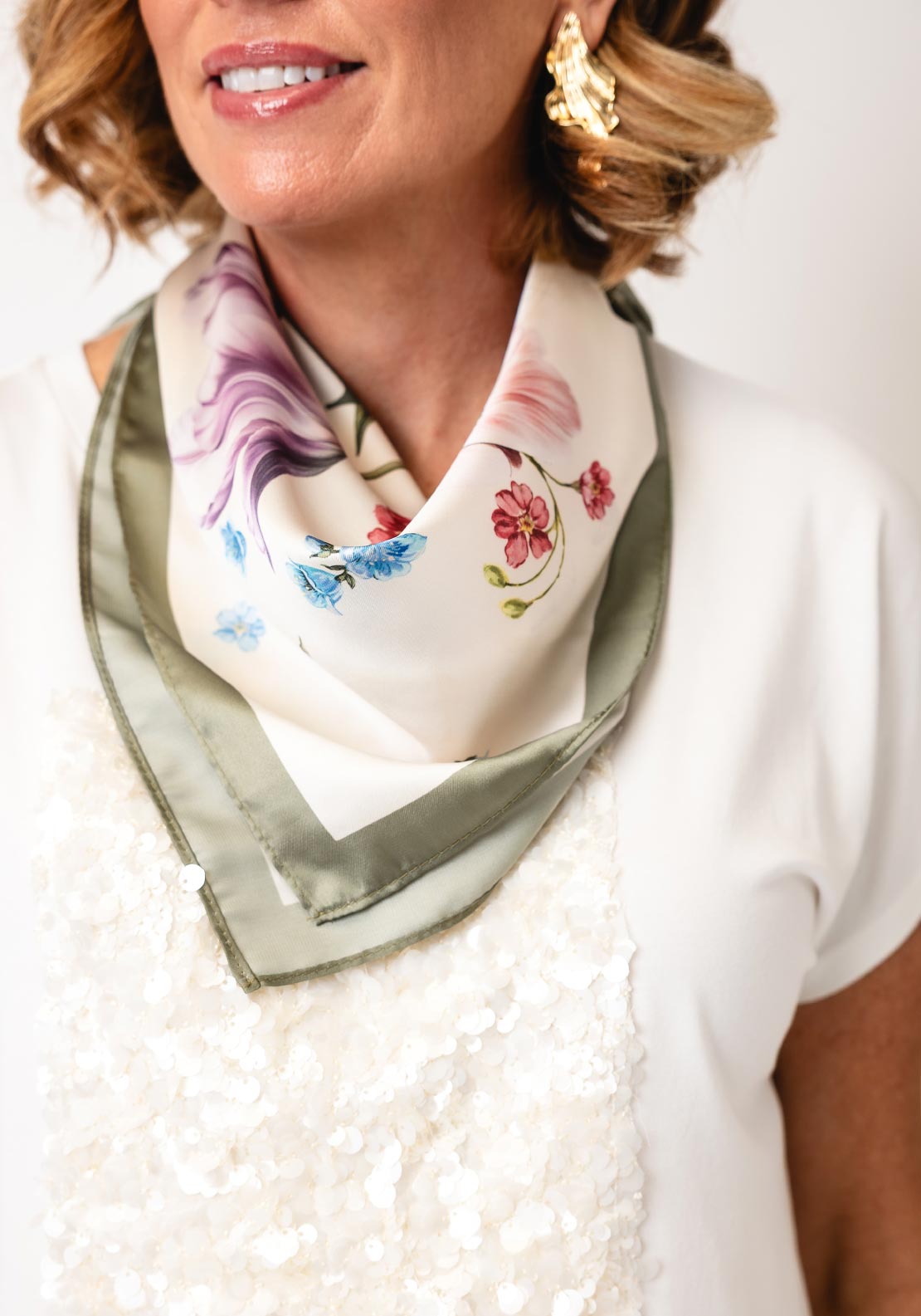 Oui Floral Graphic Print Neck Scarf, Cream