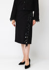 Oui Sequin Fringe Trim Wrap Midi Skirt, Black