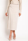 Oui Wrap Wool Blend Knitted Midi Skirt, Light Beige