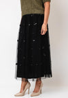 Oui Mesh A-Line Maxi Skirt with Sequins, Black