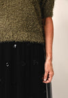 Oui Mesh A-Line Maxi Skirt with Sequins, Black