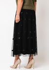 Oui Mesh A-Line Maxi Skirt with Sequins, Black