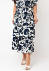 Oui Botanical Print Layered Midi Skirt, Navy