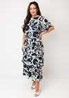 Oui Botanical Print Layered Midi Skirt, Navy