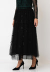 Oui Embellished Tulle Midi Skirt, Black