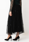 Oui Embellished Tulle Midi Skirt, Black