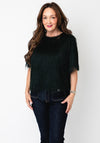 Oui Fringed Knit Short Sleeve Sweater, Green