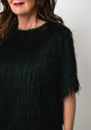 Oui Fringed Knit Short Sleeve Sweater, Green