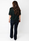 Oui Fringed Knit Short Sleeve Sweater, Green